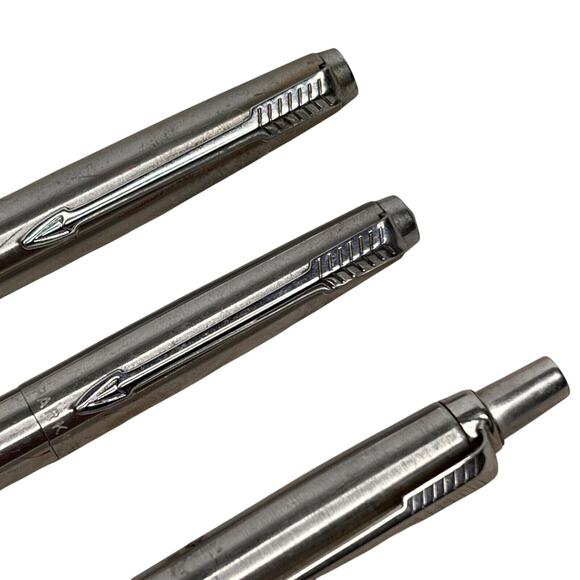 Vintage 70s Parker Pens 1 Jotter with 2 Twist Lock Ballpoint Silvertone Writing - Picture 3 of 9